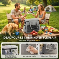 PawHut Sac de Transport pour Chien avec Poches, 2 Sacs à Nourriture, Bol Pliable, Séparateur Réglable, 38x17x35cm, Gris Clair(m-6)