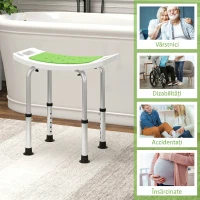 HOMCOM Scaun pentru duș din aluminiu și plastic antiderapant, înălțime reglabilă pe 6 nivele, 39-52cm, verde(m-7)