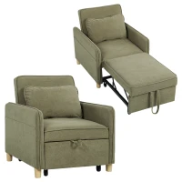 HOMCOM Sillón Cama Individual 3 en 1 Sofá Cama Plegable con Respaldo Ajustable y Cojín para Salón 74x85,5x82 cm Verde Oscuro(m-1)