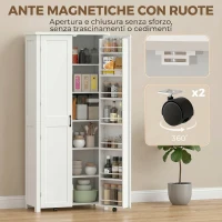 HOMCOM Mobile Cucina Alto con Ruote, 2 Ante, 14 Scomparti, 80x40x180 cm, Bianco(m-5)