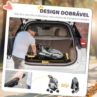 PawHut Carrinho para Cães Pequenos com 4 Rodas Travão Cesto Capota Correias de Segurança e Janelas 67x45x96 cm Cinza Claro(m-5)