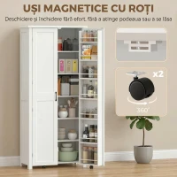 HOMCOM Dulap Modern de Bucătărie: Roți, 2 Uși, 14 Suporturi, Alb.(m-5)