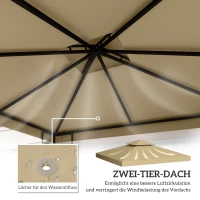 Outsunny Ersatzdach für Pavillon 3 x 3 m wasserdicht Pavillondach mit Doppeldach Ablauflöcher Beige(m-4)