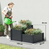 Outsunny Jardinière surélevée, lit de jardin à 3 niveaux avec fond ouvert pour fleurs, légumes, 120 x 80 x 64 cm, effet bois gris(m-3)