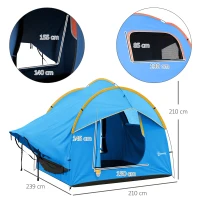 Outsunny Tenda da Auto per SUV Portellone 5-6 Persone con 3 Porte e Finestra in Rete, per Trekking e Escursioni, Blu e Arancione(m-3)
