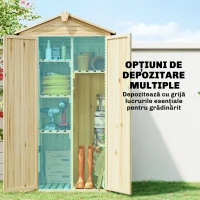 Outsunny Dulap de Grădină cu 3 Uși, 4 Rafturi și Cârlige, din Lemn de Brad, 93x53x168 cm, Culoare Lemn(m-5)