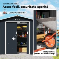 Căsuță din Metal 2,77 m² Outsunny 213 x 130 x 185 cm cu Fundație, Uși Glisante Gri Închis(m-6)