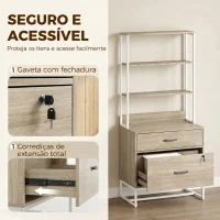 HOMCOM Arquivador com Prateleiras Móvel de Escritório com Prateleiras Gaveta para Arquivos A4 e Carta e Suporte para Impressora 70x40x157 cm Carvalho(m-6)