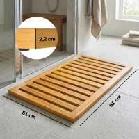 Outsunny Tapete de Banho em Madera de Acacia 91x51 cm Tapete de Duche  Antideslizante com Ripas para Drenagem Madeira(m-3)