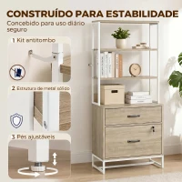HOMCOM Arquivador com Prateleiras Móvel de Escritório com Prateleiras Gaveta para Arquivos A4 e Carta e Suporte para Impressora 70x40x157 cm Carvalho(m-7)