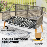 Outsunny 4 Piece Rattan Garden Furniture Set with Loveseat, Armchairs, Wood Table, Wicker Patio Conversation Set, Cream White(m-6)