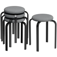 HOMCOM Stackable Stools Modern Cushioned Round Backless Stools Set of 4 Kitchen Dining Room Dark Grey(m-10)
