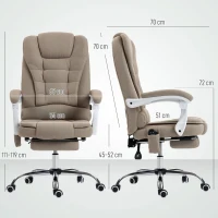 Vinsetto Fauteuil de bureau direction massant chauffant hauteur réglable dossier inclinable toile de lin beige(m-3)