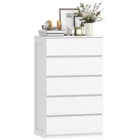 HOMCOM Cassettiera 5 Cassetti in Legno con Maniglie Scanalate, 60x38x100cm, Bianco(m-11)