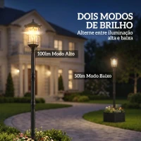 Outsunny Candeeiro Solar Exterior de Jardim com Vaso 2 Modos de Brilho 100/50 lm IP44 Acendimento/Desligamento Automático Preto(m-7)