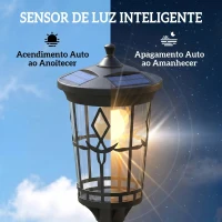Outsunny Candeeiro Solar Exterior de Jardim com Vaso 2 Modos de Brilho 100/50 lm IP44 Acendimento/Desligamento Automático Preto(m-5)