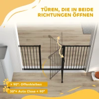 PawHut Türschutzgitter Treppenschutzgitter mit 17,5/20,3/30,5 cm Verlängerung Türgitter ohne Bohren mit Auto-Close für Breiten 74-147,5 cm Beidseitig Schwenkbar Metall Schwarz(m-5)