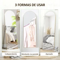HOMCOM Espelho de Pé de Corpo Inteiro Arqueado 150x50 cm Independente Apoiável e de Parede Sem Moldura Dourado(m-6)