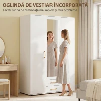 HOMCOM Dulap cu Oglindă și Bară de Haine, Alb(m-5)