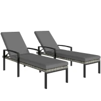 Outsunny 2er Set Sonnenliege Polyrattan Gartenliege mit 5-Fach verstellbar Rückenlehne Auflage bis 120kg Hellgrau(m-1)