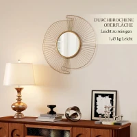 HOMCOM Decorațiune de Perete Oglindă Rotundă, Oglindă Modernă cu Benzi din Metal și Design Plisat, Artă Decorativă pentru Living, Dormitor și Intrare, 60x60 cm, Auriu(m-9)