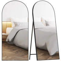 HOMCOM Espelho de Corpo Inteiro 180x80 cm Espelho de Pé Arqueado Moldura de Alumínio Independente Apoiado e de Parede Preto(m-10)