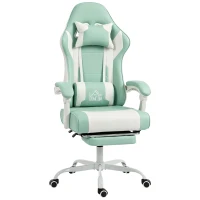 HOMCOM Silla Gamer con Lumbar Masaje Vibración Reclinable 155° Altura Ajustable Reposacabezas y Reposapiés Retráctil Azul(m-1)