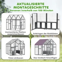 PawHut Hühnergehege, Hühnerstall mit wasserfestem Dach, 2 Nistkästen, 2 Sitzstangen, für 6-8 Hühner, ca. 1,7 x 1,8 x 1,8 m(m-4)