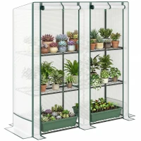 Outsunny Serra da Giardino con 2 Porte Avvolgibili, Scaffale a 3 Ripiani e Tasche Laterali, Bianco e Verde(m-11)