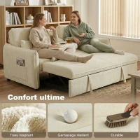 HOMCOM Canapé convertible 2 places 3 en 1, canapé-lit clic clac en chenille avec dossier réglable, porte-gobelets, beige(m-6)