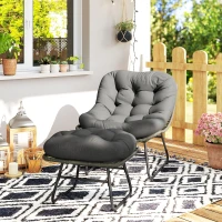 Outsunny Cadeira de Jardim com Otomano em Metal Epóxi e Vime Entrançado com Aspeto de Vime com Almofadas Macias Cinza(m-2)
