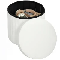 HOMCOM Puff Almacenaje Banco Almacenaje Plegable 35 L 38x38x38 cm Tapizado en Terciopelo Baúl de Almacenamiento Redondo Crema(m-10)