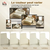 HOMCOM Canapé convertible 2 places 3 en 1, canapé-lit clic clac en chenille avec dossier réglable, porte-gobelets, beige(m-8)