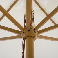 Outsunny 3.3m Elegant Wooden Parasol with Wooden Frame and Bamboo Ribs- Cream(m-9)