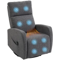 HOMCOM Fotoliu relax, fotoliu de masaj din chenille cu funcție de încălzire, rotație 360°, mecanism de balans, reglare manuală, gri închis(m-7)