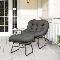 Outsunny Cadeira de Jardim com Otomano em Metal Epóxi e Vime Entrançado com Aspeto de Vime com Almofadas Macias Cinza(m-6)