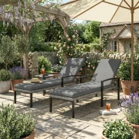 Outsunny 2er Set Sonnenliege Polyrattan Gartenliege mit 5-Fach verstellbar Rückenlehne Auflage bis 120kg Hellgrau(m-9)