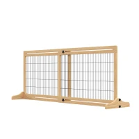 PawHut Freestanding Dog Gate, Foldable Pet Fence, Indoor Wood Barrier, Stair Gate with Support Feet, for Doorway, Hallway, Small and Medium Dogs, 69H x 104-183 cm, Natural Wood Effect(m-11)