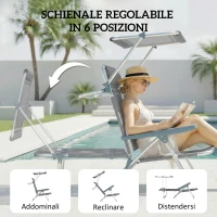 Outsunny Sedia a Sdraio Reclinabile a 6 Livelli con Tettuccio Regolabile e Poggiatesta, in Alluminio e Rete, 62x68x79, Grigio(m-4)
