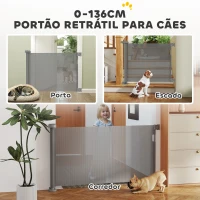 PawHut Barreira de Segurança para Cães Retrátil 0-136 cm  para Cães Pequenos com Botão de Fecho Cinzento(m-5)