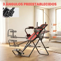 SPORTNOW Tabla de Inversión Plegable con Dominadas y Flexiones Altura Ajustable 155-198 cm Ángulos 20° 40° 60° Cinturón Rojo(m-7)