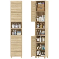 HOMCOM Coluna Casa de Banho Armário Alto de Casa de Banho com Prateleiras Ajustáveis Portas de Ripas Abertura por Pressão 34x23x170 cm Madeira(m-11)