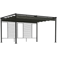 Outsunny Pergola 3,87 x 2,97 m Terrassenüberdachung mit Schiebedach, 2 Sichtschutz, UV 50+ Dunkelgrau