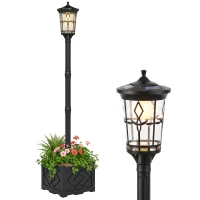 Outsunny Candeeiro Solar Exterior de Jardim com Vaso 2 Modos de Brilho 100/50 lm IP44 Acendimento/Desligamento Automático Preto(m-10)