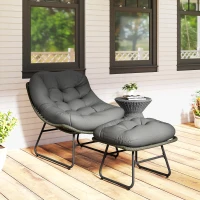 Outsunny Cadeira de Jardim com Otomano em Metal Epóxi e Vime Entrançado com Aspeto de Vime com Almofadas Macias Cinza(m-5)