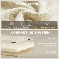 HOMCOM Canapé convertible 2 places 3 en 1, canapé-lit clic clac en chenille avec dossier réglable, porte-gobelets, beige(m-7)