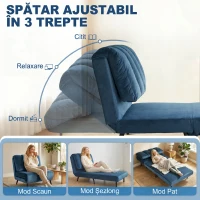 HOMCOM Fotoliu Extensibil 2 în 1, Transformabil în Pat, cu Spătar Reglabil, Albastru(m-5)