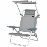 Outsunny Șezlong Reclinabil cu 6 Nivele, Copertină Reglabilă și Tetieră, din Aluminiu și Plasă, 62x68x79, Gri(m-10)