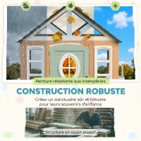 AIYAPLAY Cabane enfant extérieur en bois, maison enfant extérieure avec chatière, cuisine de jeu, porte et fenêtres, bois naturel(m-5)