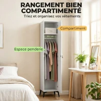 HOMCOM Armoire chambre étroite penderie avec porte, tringle et étagères de rangement, 36 x 40 x 180 cm, blanc(m-5)